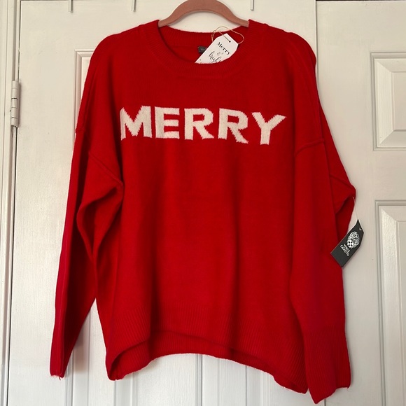 Vince Camuto Sweaters - Vince Camuto MERRY sweater red with white letters. Size large